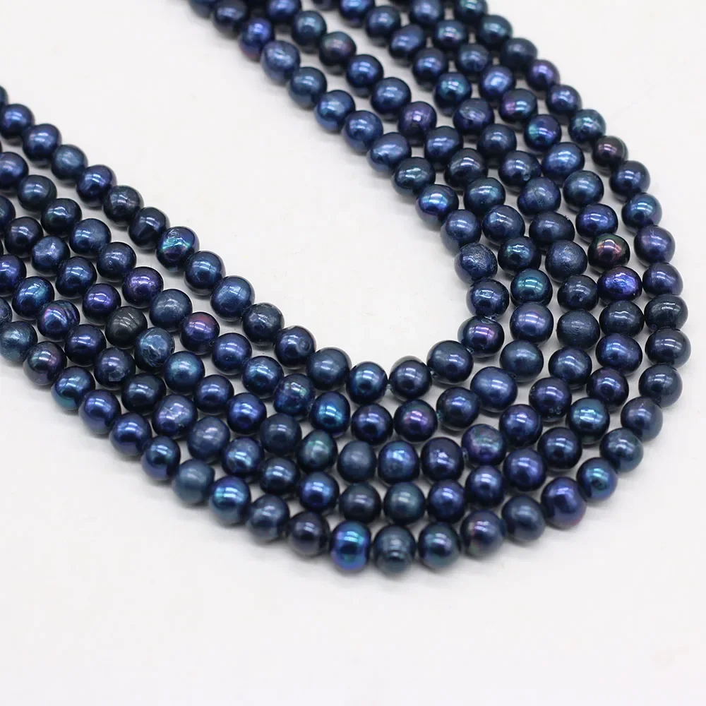 Natural Freshwater Pearl Black Round Beads Exquisite Loose Bead For Jewelry Making DIY Charms Bracelet Necklace Accessories 36cm