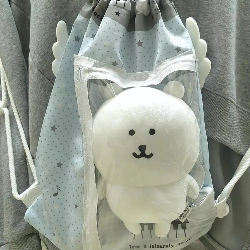 

Y2k Star Musical Notes Drawstring Backpacks Cute Wings School Bag Large Capacity Student Transparent Pockets Harajuku Pain Bag