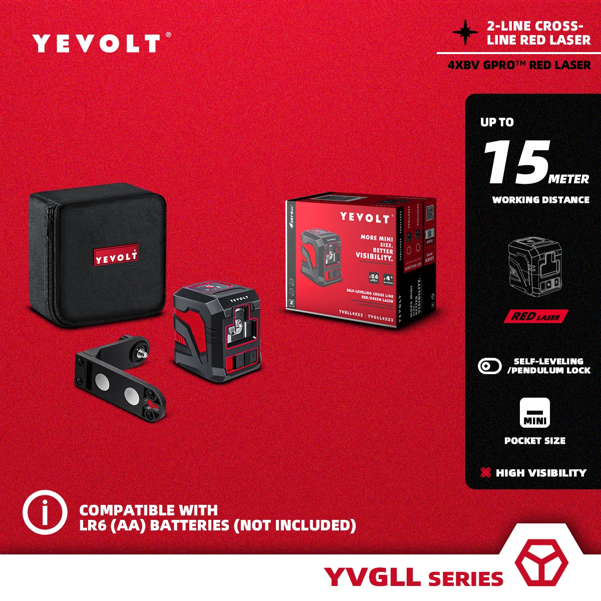 Imagem -01 - Yevolt Red Laser Nível Kit Auto-nivelamento Faça Você Mesmo Projeto 2-line Layout Eficiente e Alinhamento Ferramenta de Medição Cross Line Yvrll4xs2b1 yevolt red laser nivel kit auto nivelamento faca voce mesmo projeto 2 line layout eficiente e alinhamento ferramenta de medicao cross line yvrll4xs2b1 01