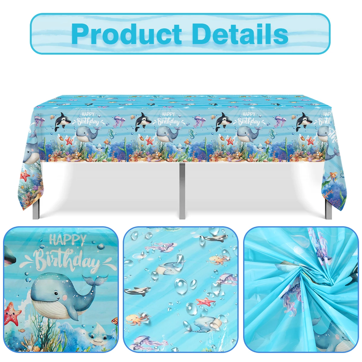 Blue Ocean Animal Birthday PE Tablecloth Under The Sea Theme Birthday Party Decorations Kids Adults Kitchen Dining Table Covers