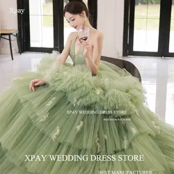 XPAY Luxury Sage Green Ball Gown Spaghetti Straps Korea Tiered Evening Dresses  Formal Prom Gown Photo Shoot Wedding Party Dress