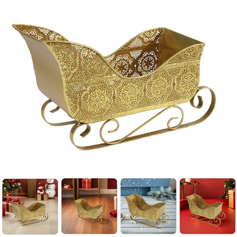 

Rustic Vintage Christmas Sleigh Decorative Metal Santa Sleigh Fireplace Desktop Decoration Small Tabletop Ornament Gift Holiday