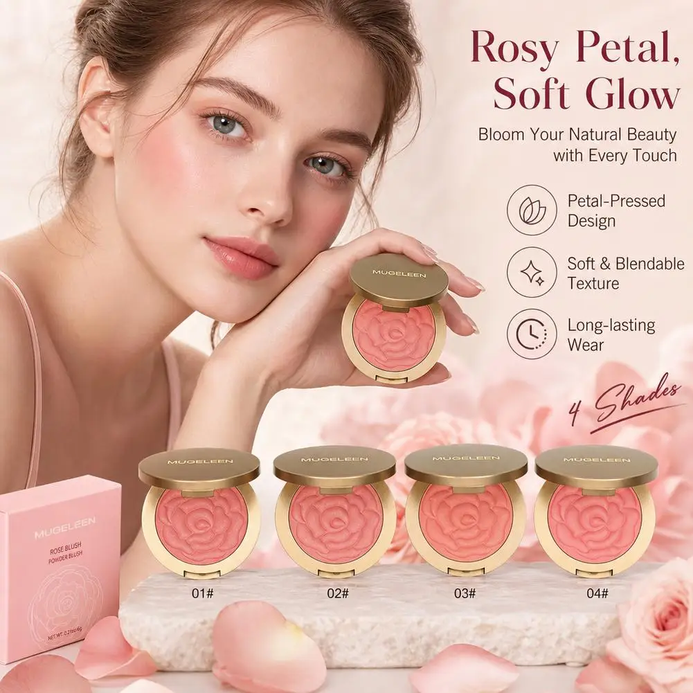 Rose Embossed Blush Powder, Shimmery Finish, Multiple Pink Shades Available, Floral Texture Design, Ideal for Daily Face Makeup