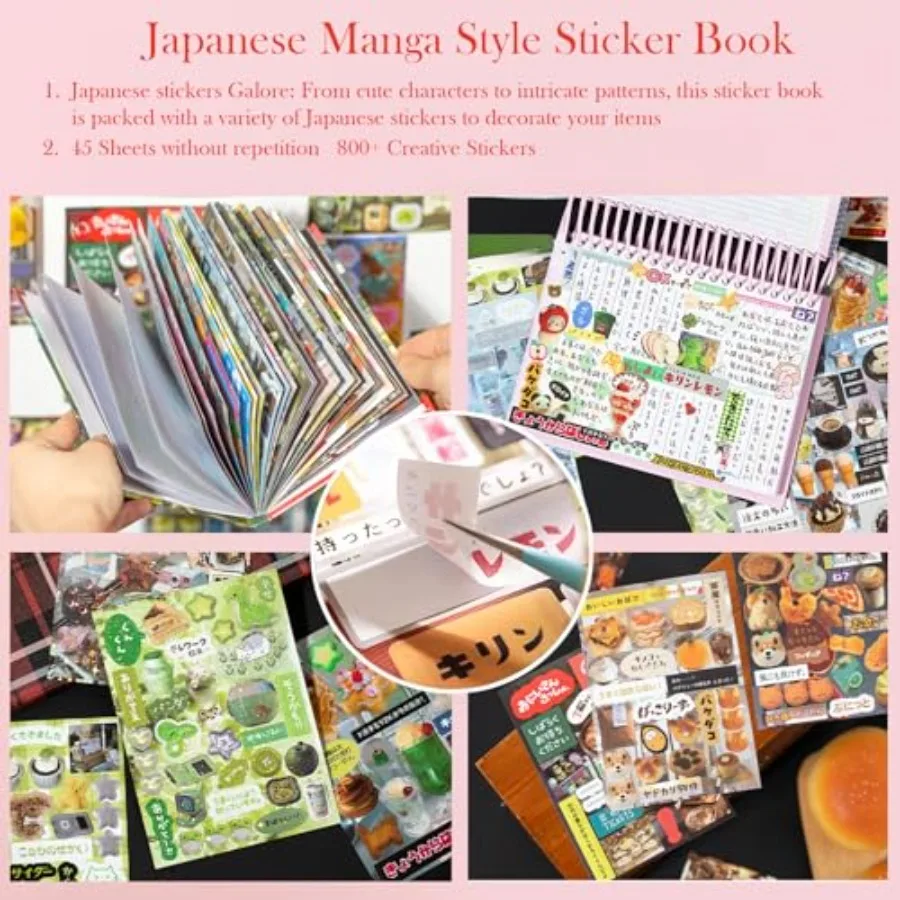 Japanese Manga Style Sticker Book, 45 Sheets Comic Books Style Material Decoration Kawaii Stickers - 800+ Designs in 1 Book for