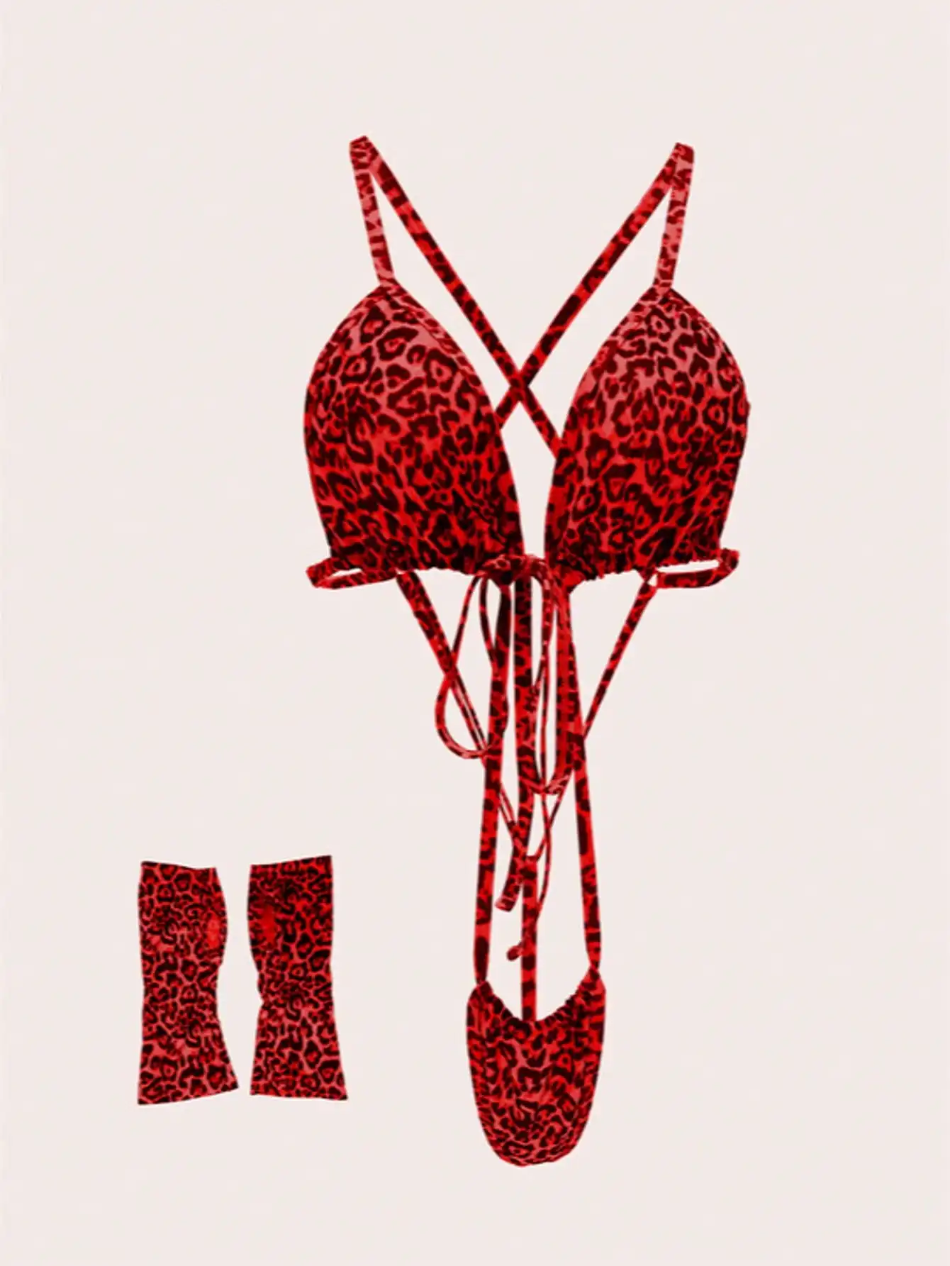 قطعتين الملابس الداخلية جنسي الملابس الداخلية جنسي الملابس الداخلية مجموعة قفازات ليوبارد طباعة نمط الأشرطة الصليب ارتداءها