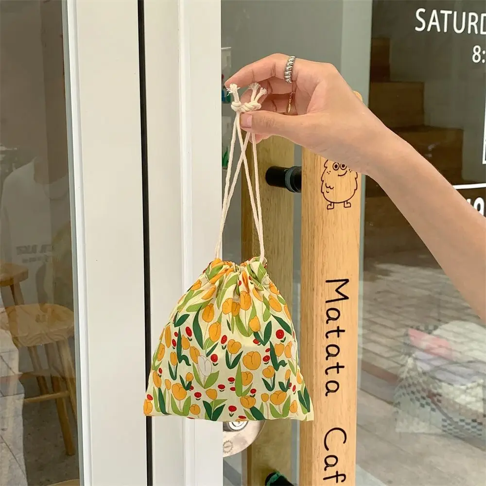 

Модная тканевая Цветочная сумка на шнурке, мини-сумка для хранения тюльпанов, Ретро Кошелек для монет, органайзер для туалетных принадлежностей