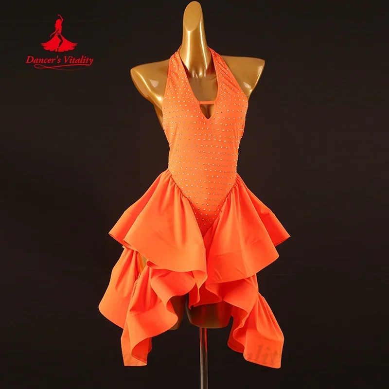 

Latin Dance Costume for Women Customized Senior Full Diamond Backless Dresses Children Tango Samba Rumba Competition Outfit