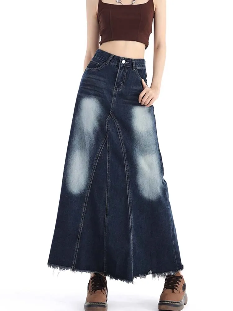 

Casual High Waisted Irregular Denim A-Line Skirt 2024 New Korean Fashion Women'S Clothing