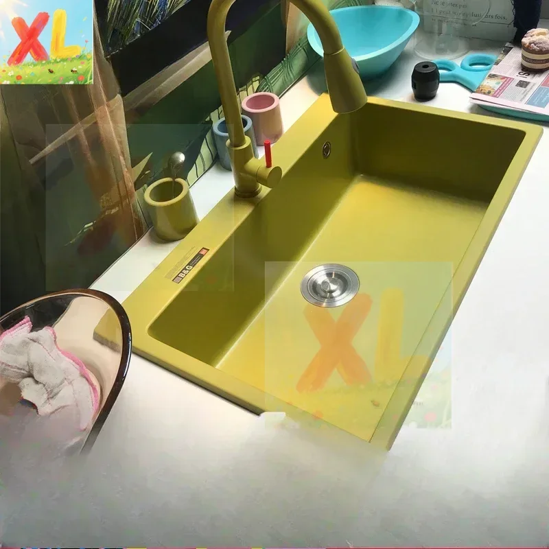 

Kimchi chili green quartz stone large single sink kitchen sink dishwasher sink hand-customized