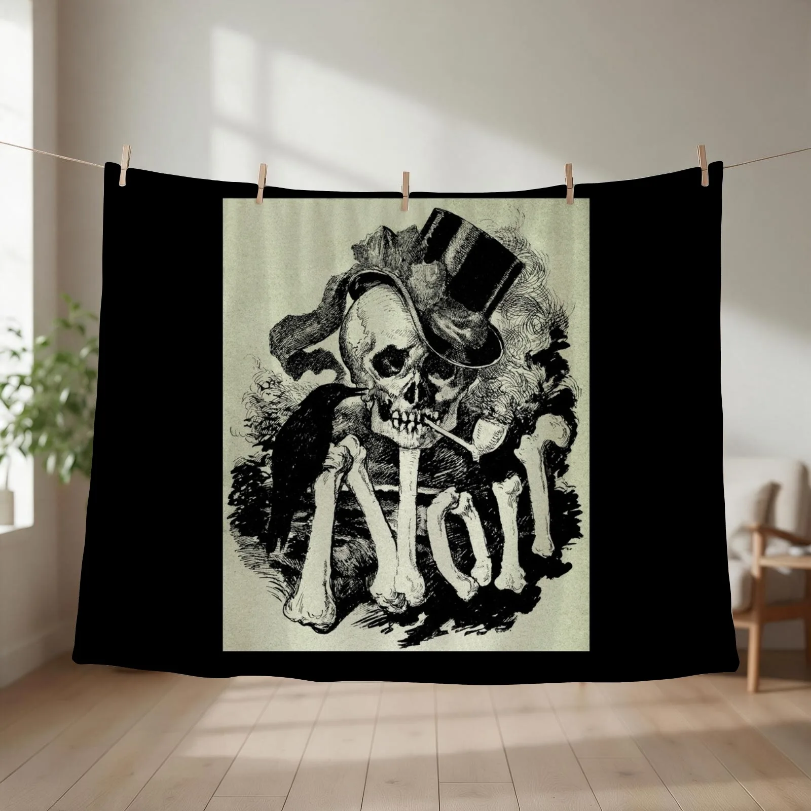 GREAT FILM NOIR SKULL IMAGE! Throw Blanket Thin Stuffeds Plaid on the sofa Hairy Blankets