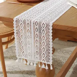Table Runner Farmhouse Style Cotton Lace Boho Table Runner Vintage Home Bridal Shower Country Wedding Party Coffee Table Decor