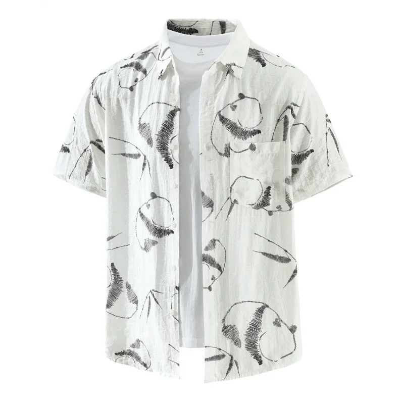 

Streetwear Chinese Panda Printed Shirt Man Summer New Mens Short Sleeve Shirts Holiday Casual Fashion Tops Breathable Clothing