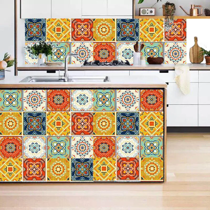 40cm American wall sticker mosaic self-adhesive waterproof oil proof wallpaper stove kitchen furniture renovation wall sticker