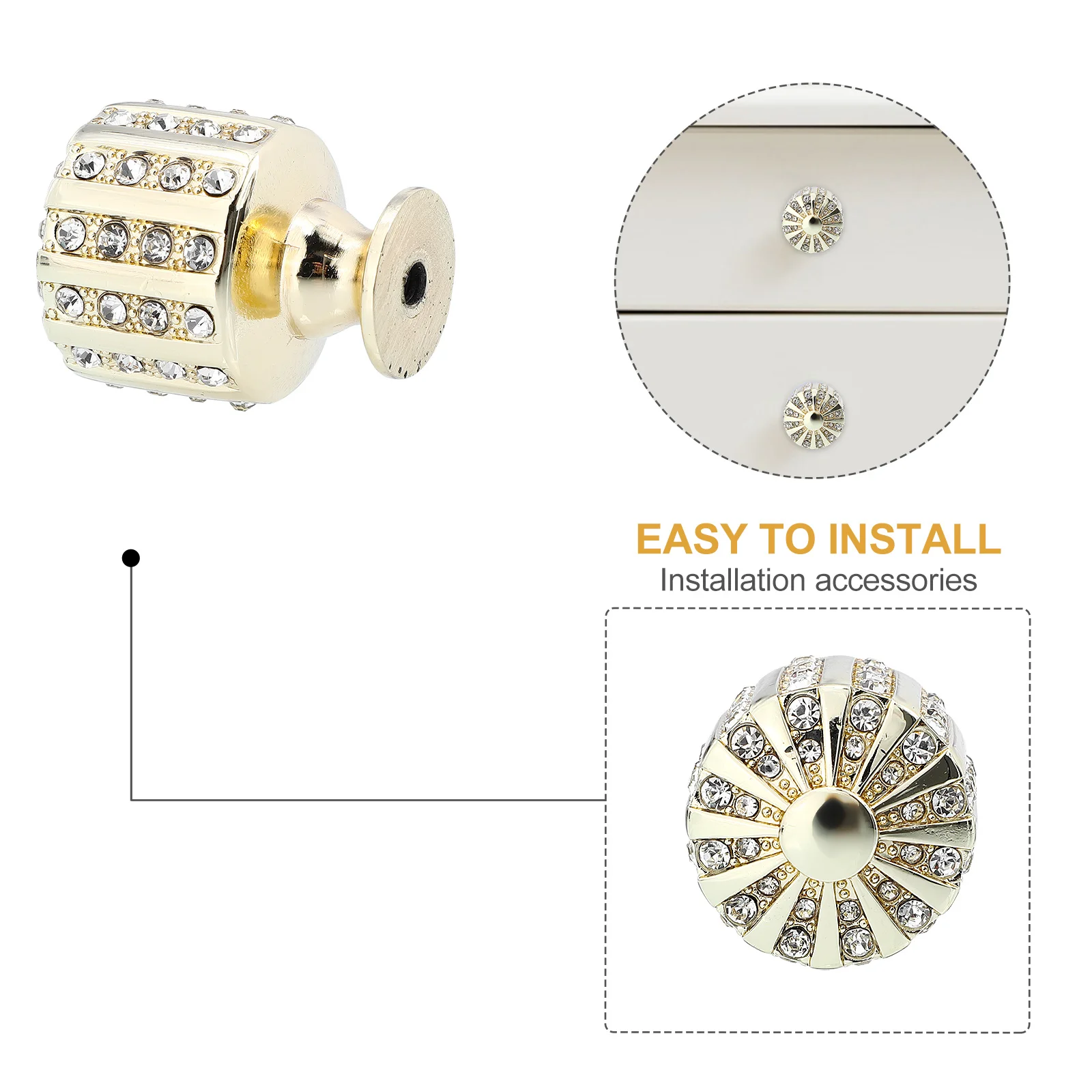 

1pc Golden Cylinder Cabinet Knob Crystal Diamond Drawer Handle Wardrobe Door Single Hole Durable Easy Install Hardware Fittings