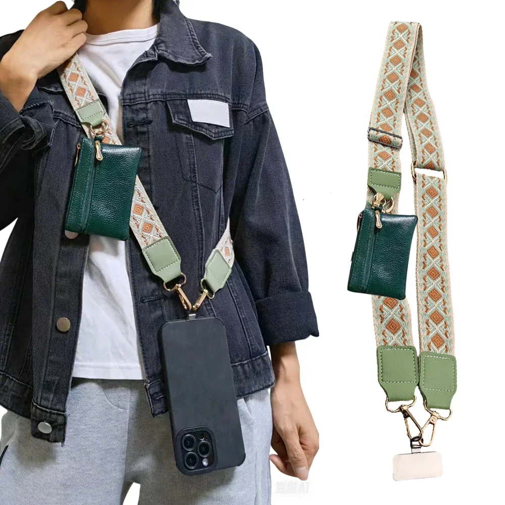 

Crossbody Mobile Phone Lanyard With Universal Gasket Cell Phone Strap Zipper Wallet For Women's Bag Coin Purses Earphone Case