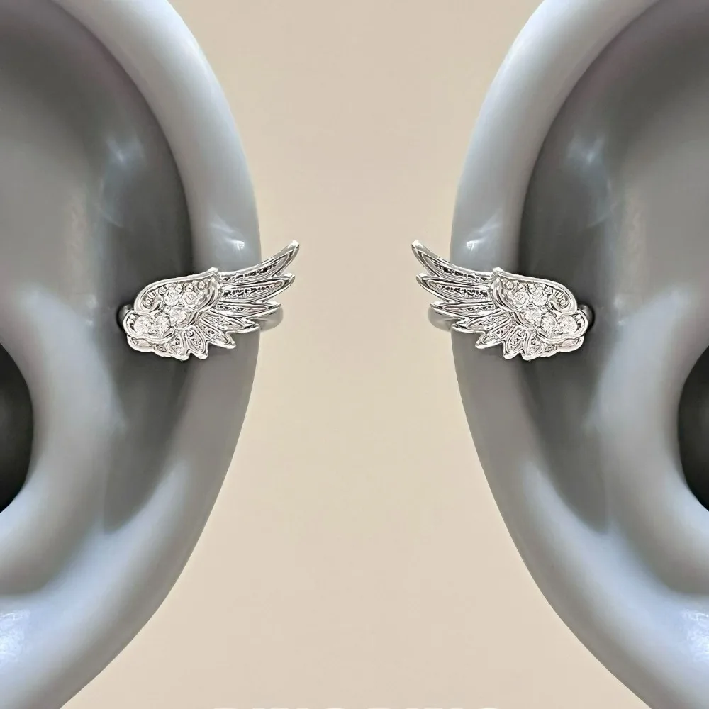 Trendy Sliver Color Angel Wing Sparkling Zircon U-shaped Clip Earring for Women Non Pierced Ear Cuff Party Daily Wear Jewelry