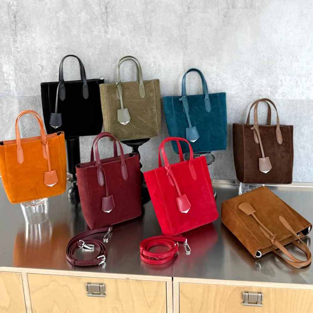 New Design Women Suede Tote Handbag Custom Letters Vintage Luxury Female Top Handle Shoulder Bag Personalize Name Bucket Bag
