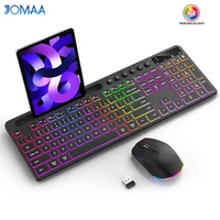 Combo de teclado y ratón inalámbricos con teclado ergonómico retroiluminado de tamaño completo con soporte para tableta y teléfono ratón 2,4G para PC y portátil