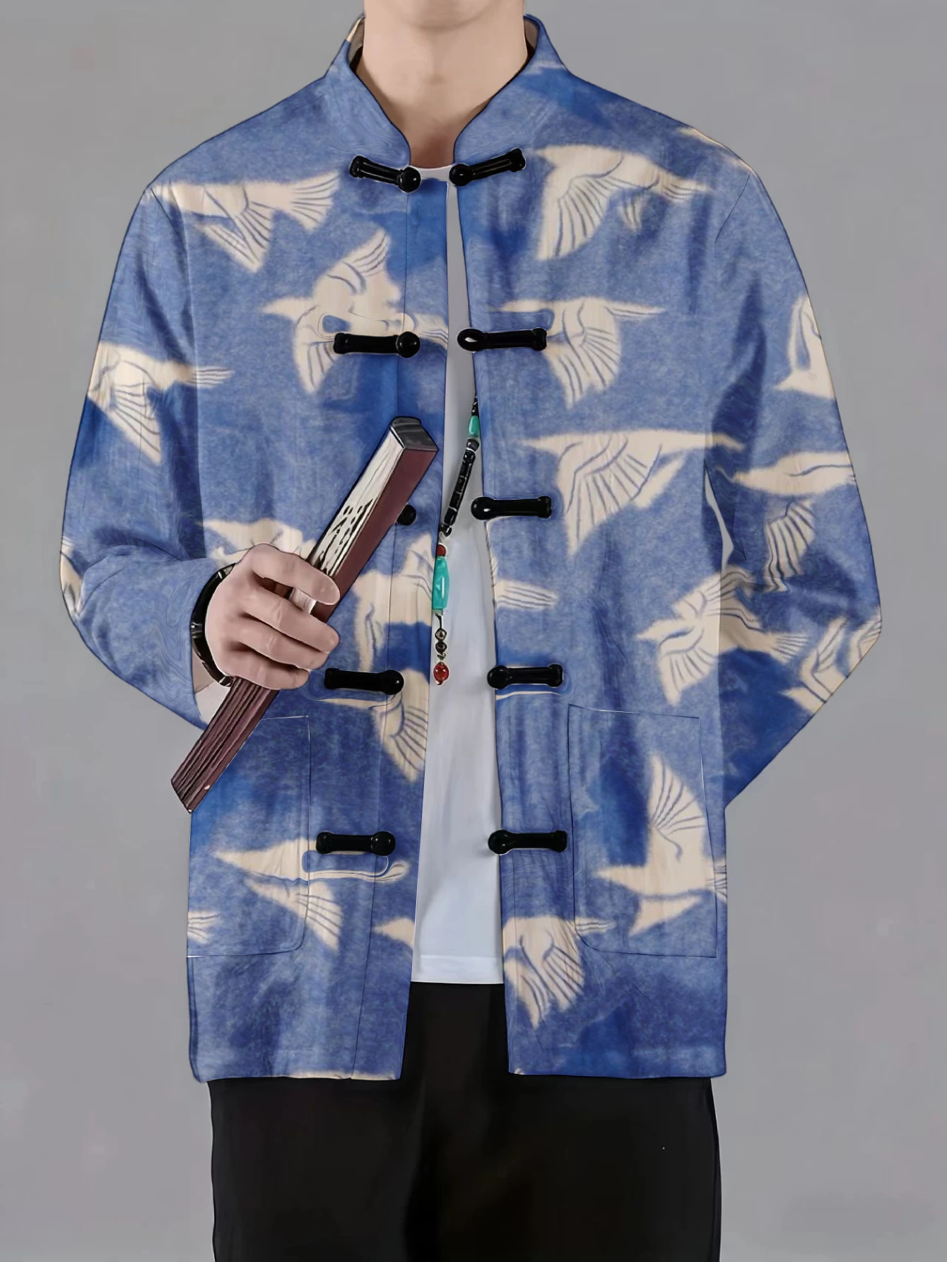 Men Men Mandarin Collar Frog Button Jacket Patchwork Bird Tree Coral Art Print Traditional Outerwear - Aliexpress Deal