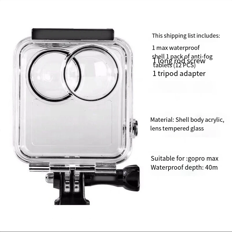 สําหรับ Gopro Max กันน้ําดําน้ําตัวเรือนสําหรับ Go Pro 360 กล้อง Panoramic Dive Case ตามที่แสดง 1 ชิ้น