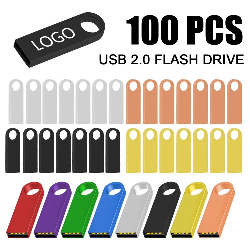

100Pcs Metal usb 2.0 flash drive 64GB 32GB Waterproof Pen Drive Memory Stick 16GB 8GB 4GB Free Personalized Logo Business gift