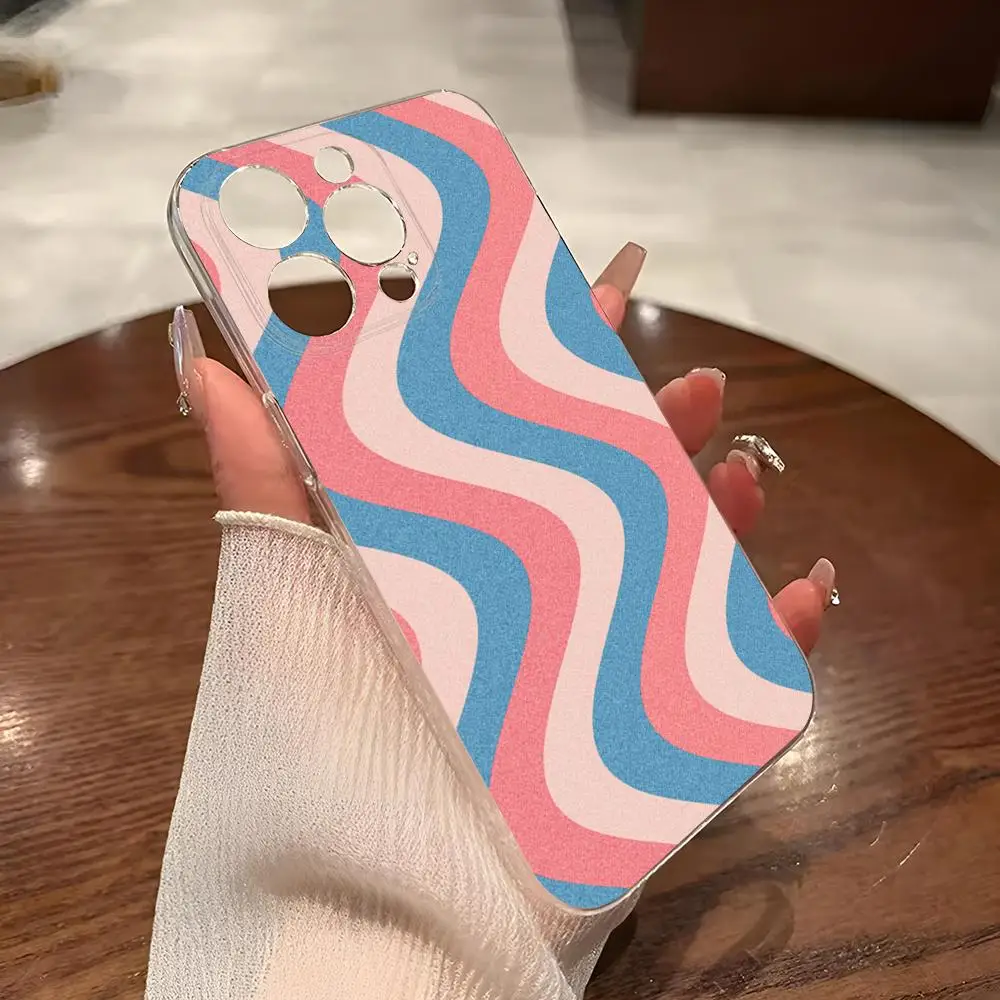 Funda de teléfono con ondas arcoíris para iphone, carcasa transparente para iphone 14Pro, 16, 15, 11, 12, 14 Pro Max, Mini, 8 Plus, XR, XS, SE2020