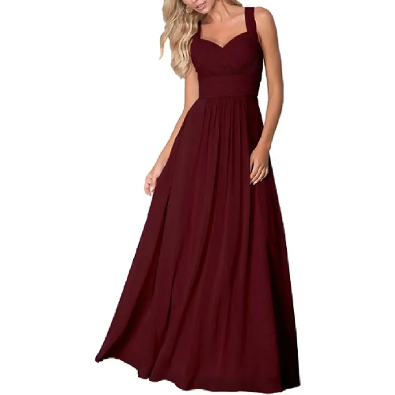 

Style Evening Dress for Women Style Strap Wine Red Birthday Party Wedding Long Backless Bridesmaid Dresses