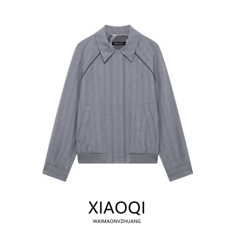 

Весна 2025: Новинка! Женская куртка-пилот с полосатым принтом, длинными рукавами, свободного кроя, универсальная, стандартной длины.