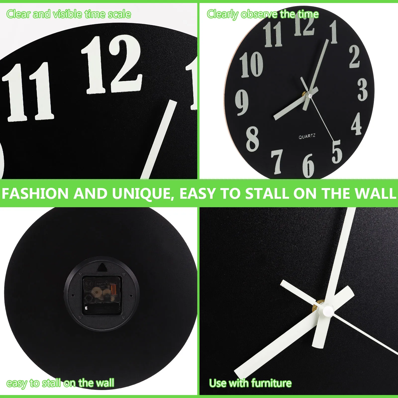 

Silent Wooden Wall Luminous Round Quartz No Ticking Nightlight Decorative For Home Bedroom Living Room Hotel Bar Wall Hanging