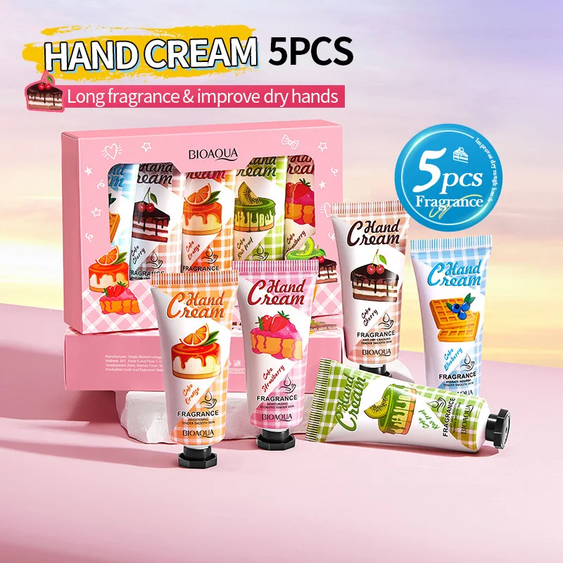 5Pcs Fruit Plant Fragrance Hand Cream Sets Moisturizing Repair Anti Dry Nourishing Hand Lotion Sets Hands Skin Care Products