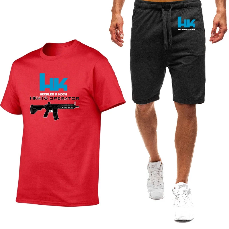 

2025 Summer Man's Graphic in Heckler Koch HK416 Logo Print Slim Round Neck Short Sleeve T-shirt+Fashion Breathable Pants Suits