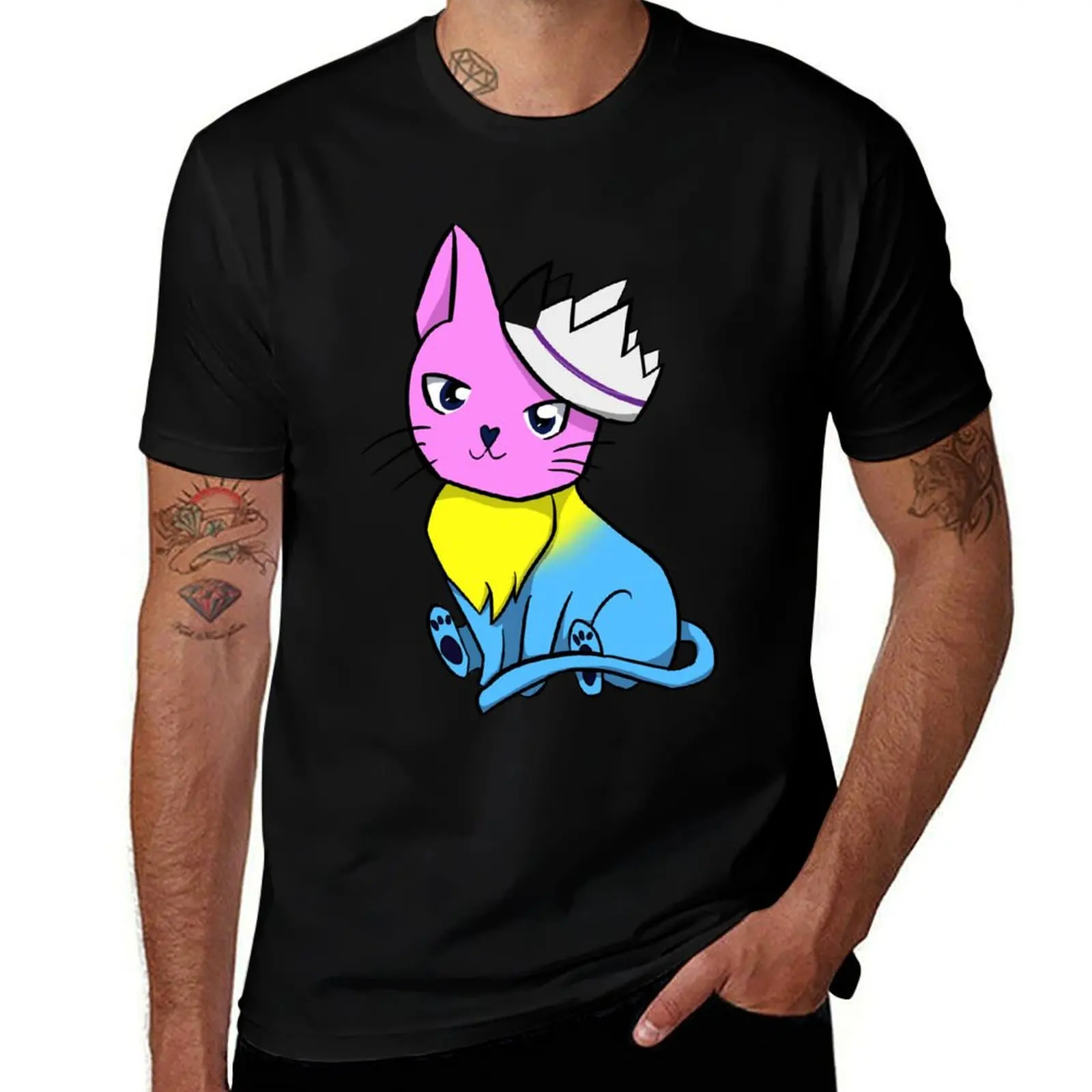 

Pansexual Demisexual Pride Cat T-Shirt t shirts for man graphic funny man t shirt heavy cotton T-Shirt
