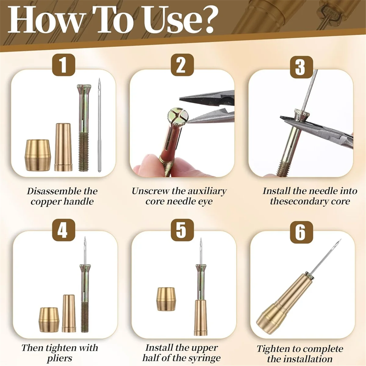 A79G 14 PCS Leather Sewing Awl Needle Set with Copper Handle, Leather Sewing Needle Awl for Leather Craft Sewing Tools