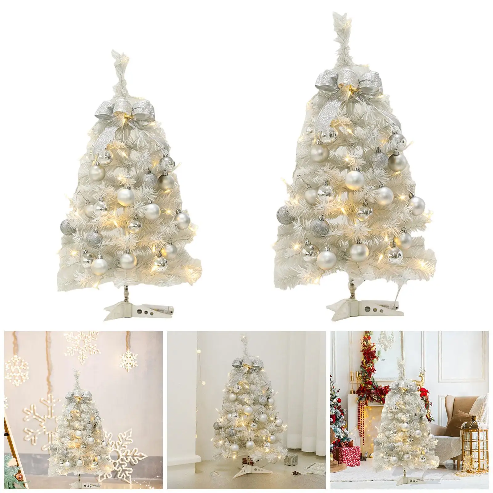 2024 nuevo árbol de navidad blanco: decoración de escritorio compacta con luces LED y
