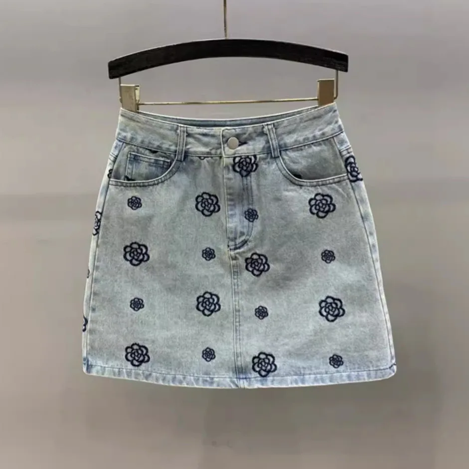 [ZOCI] Hevy Industry Flower Embroidered Short Skirt Women Summer, High Wist Design Nd Feeling Half Body