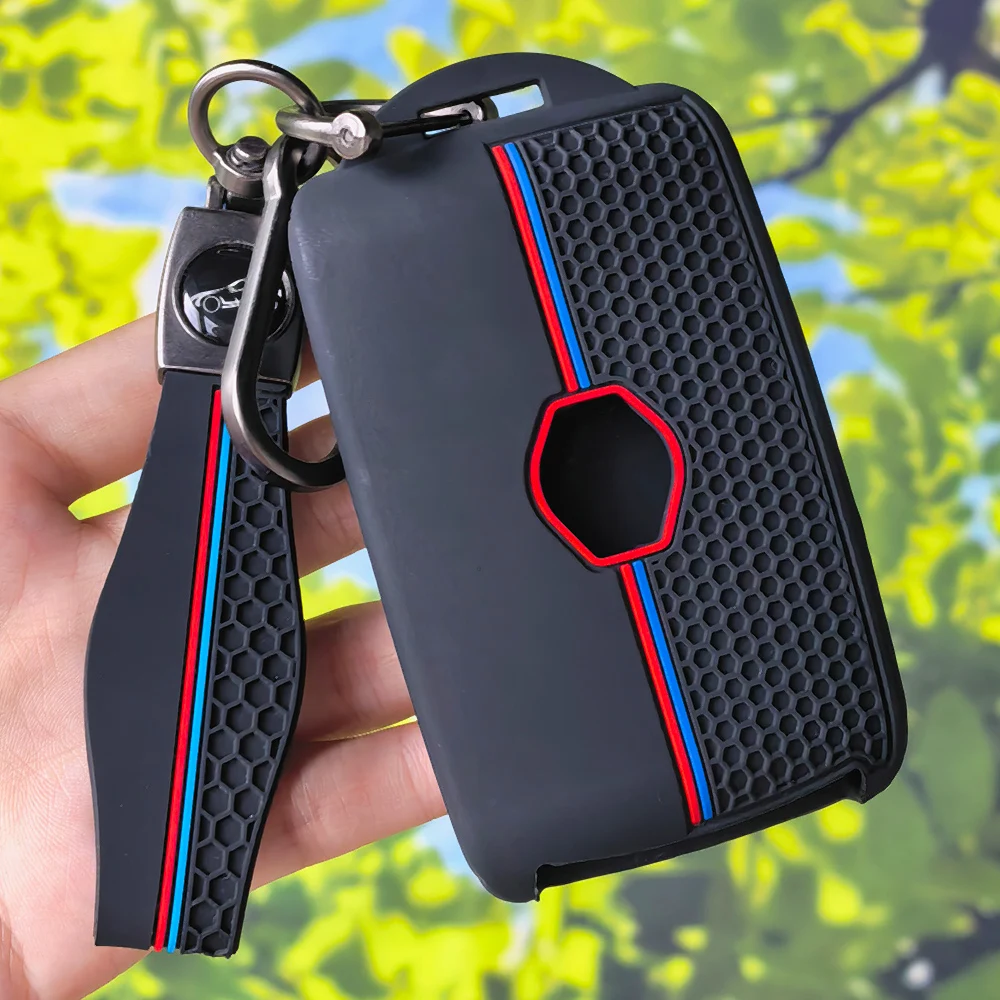 Snug Fit Silicone Key Shell With Keychain For Renault Koleos Kadjar Captur Megane Talisman Arkana Dacia Sandero Key Holder