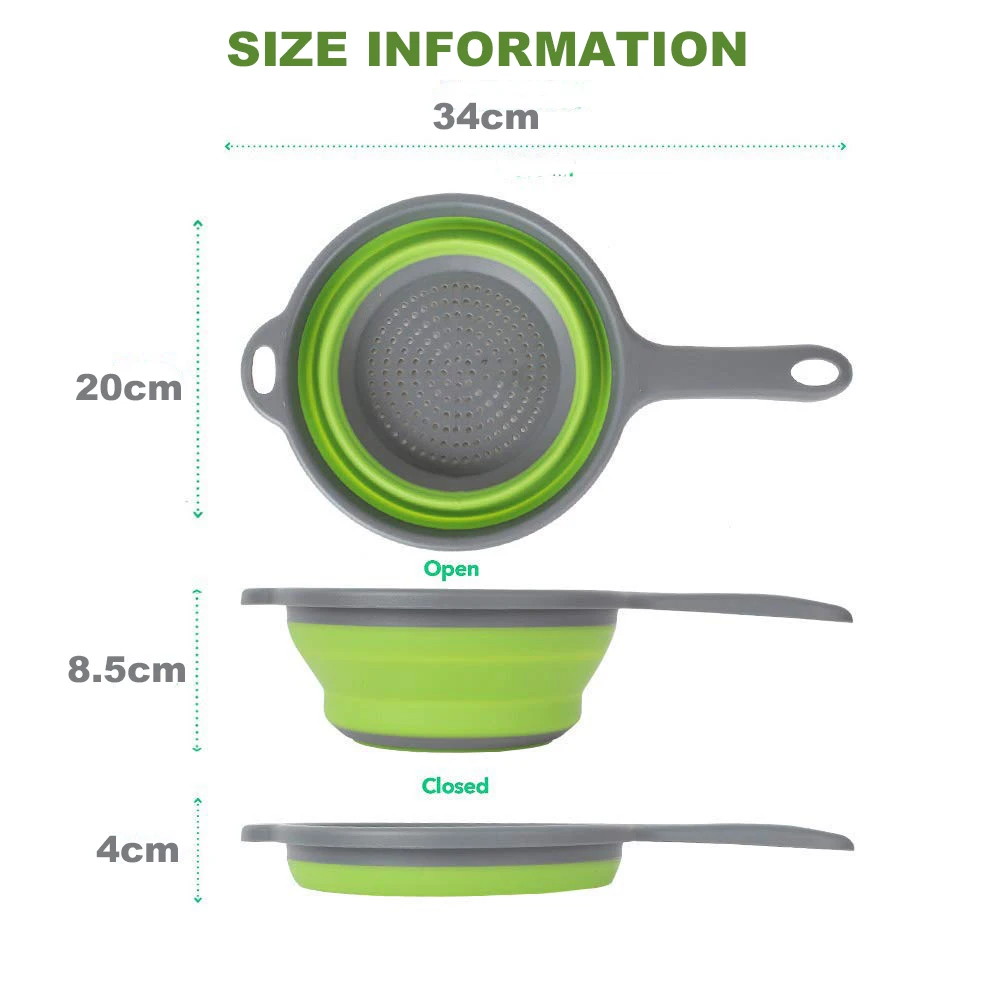 Foldable Silicone Colander Fruit Vegetable Washing Basket Strainer with Handle Strainer Collapsible Drainer  Kitchen Tools