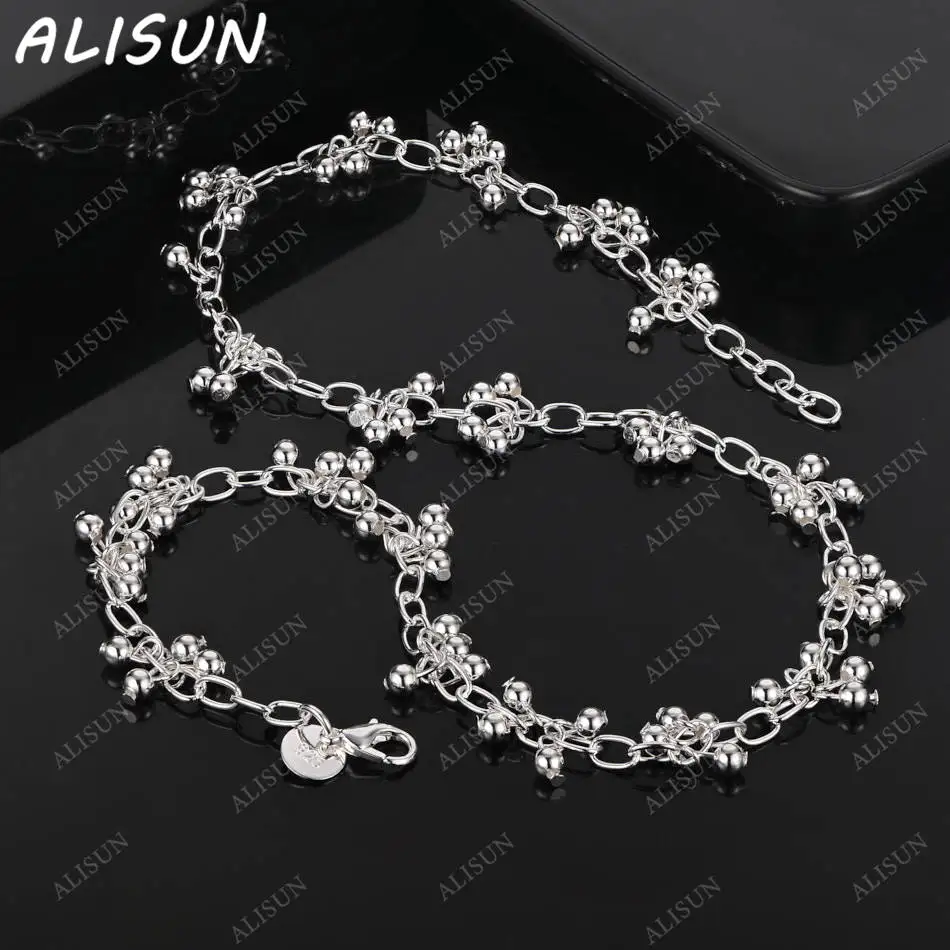 

ALISUN 925 Sterling Silver Beads Chain Necklace For Women Men Anniversary Gift Popular Wild Fashion Romantic Jewelry