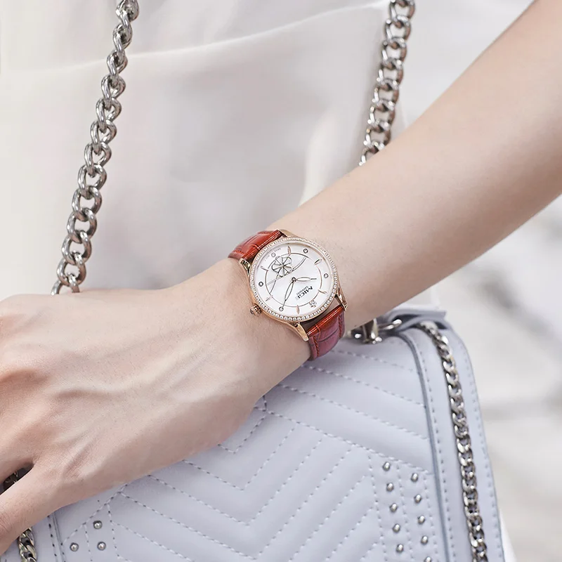 MIGE Watches for Women Diamond Luxury Rose Gold Analog Quartz Watch Classic Fashion Waterproof Seashell Ladies Female Watch