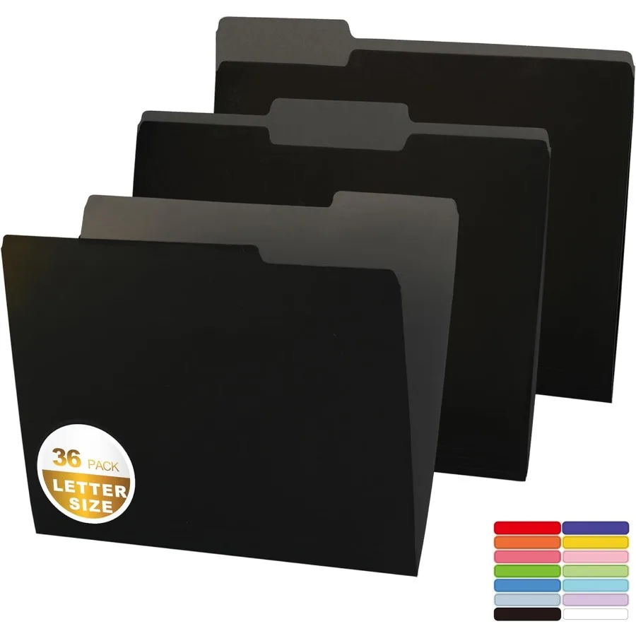 36 Packs Colored File FoldersBlack File Folders Two Tone Color File Folder 8.5 x 11 Ih 1 3 Cut Tabs Letter Size Manila File Fol