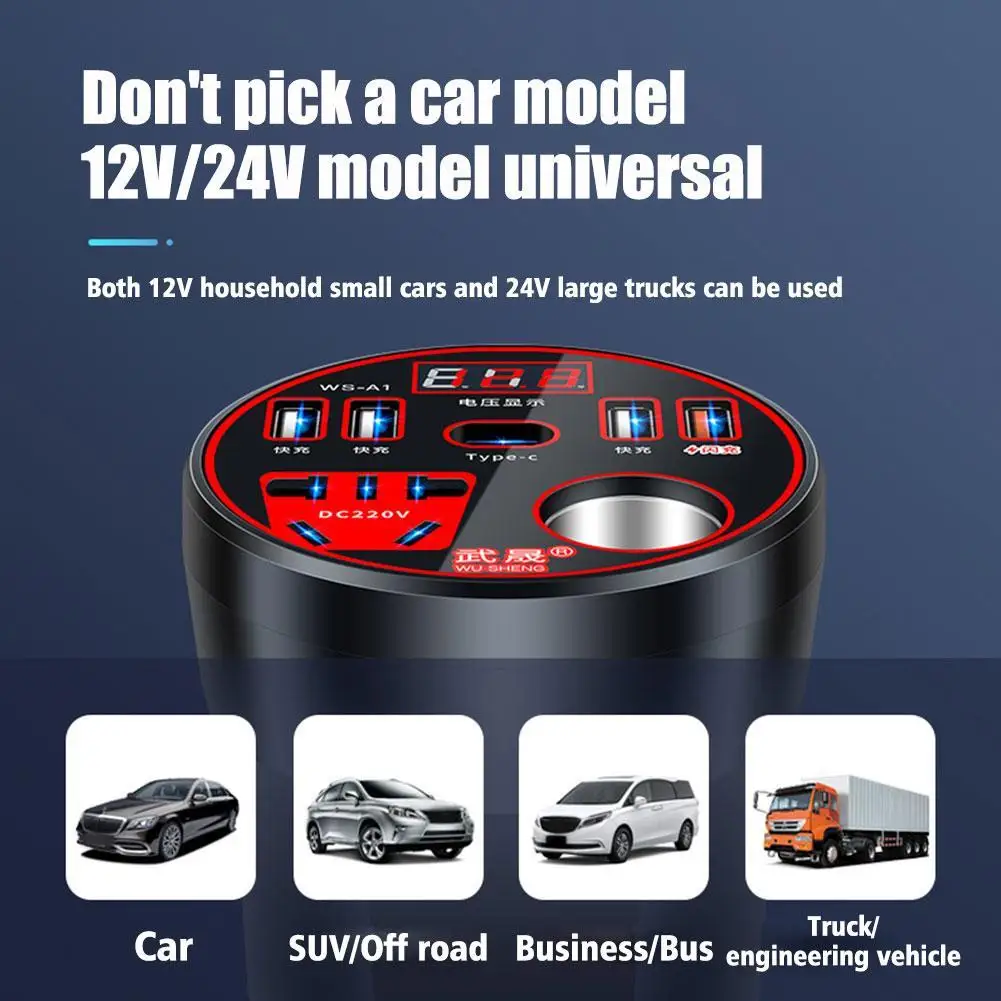 200W Multi-function Car Power Inverter 12V/24V To 220V Converter Led Display Charger Socket Fast Charging Car Accessories image 4