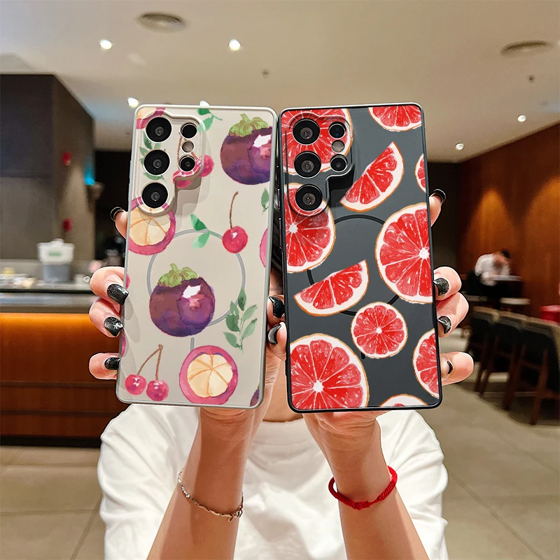 Magnetic For Magsafe Phone Case For Samsung Galaxy A57 A 57 A17 A37 A26 A56 5G Mangosteen Cherry Orange Fruit Print Cover