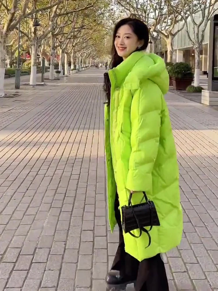 オーバーニーレングス ダウンジャケット レディース ファッション スリップジッパー ホワイト ダウンコート カジュアル ルーズフィット メモリーファブリック