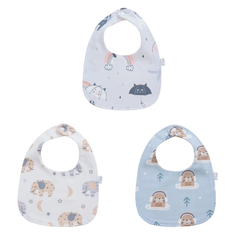 

3Pcs Baby Bibs Feeding Bibs with Cartoon Pattern for Infant Toddlers Soft Drooling Apron Cotton Burp Cloths