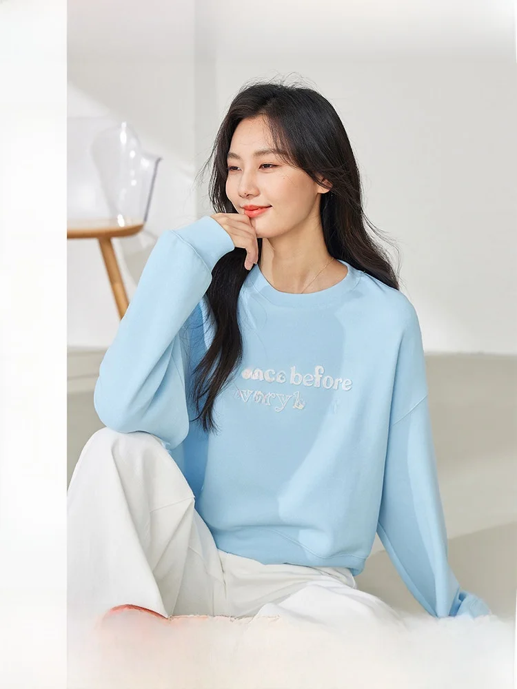 

Женская толстовка с круглым вырезом и капюшоном, модный дизайн, осенний топ, утягивающий силуэт, из смесового хлопка и полиэстера, свободный крой