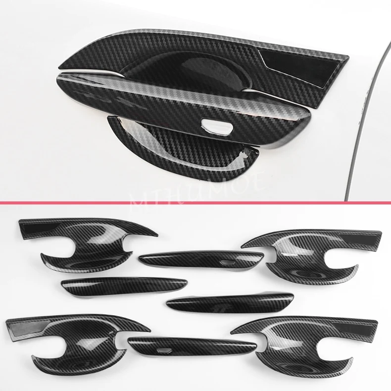 

Для Mazda 3 Sedan BP 2019-2024 гг., крышка дверной ручки без ключа из углеродного волокна + накладки объемного звучания, внешние аксессуары автомобиля