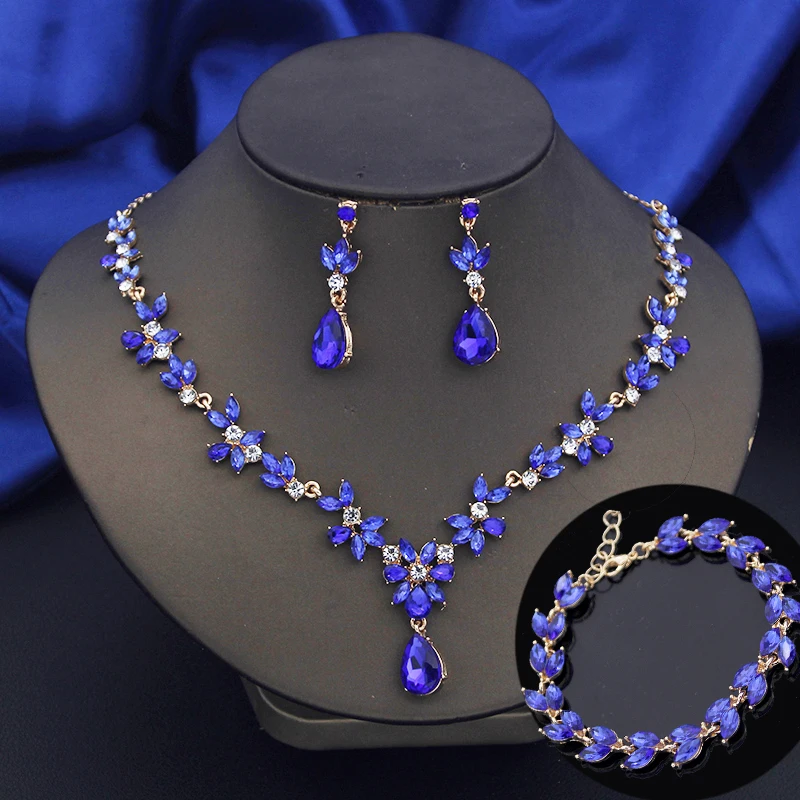 Exquisite 3 Pcs Fashion Jewelry Set for Women Bridal Wedding Bracelets Earrings and Necklace Sets Bride Costume Accessories