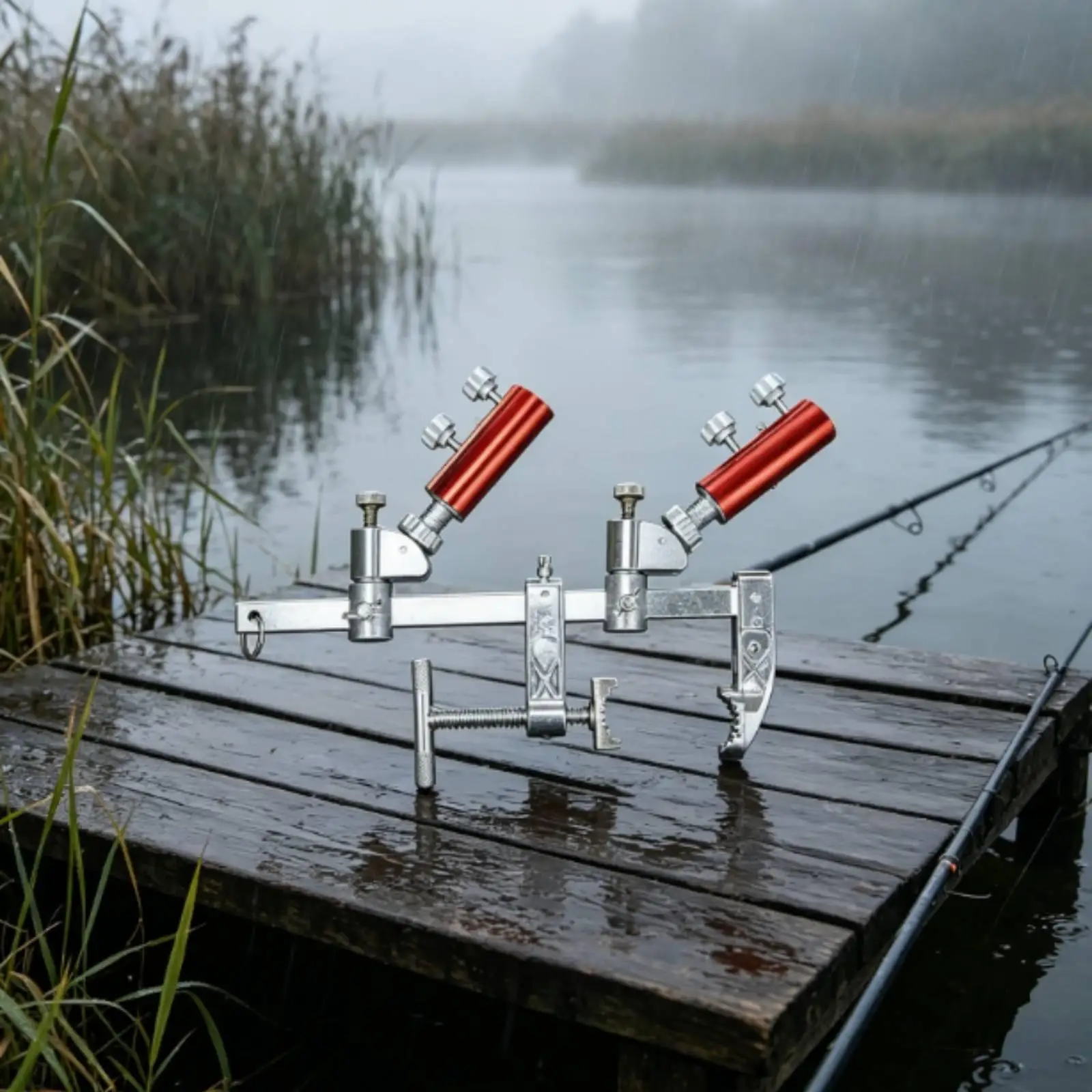 Adjustable Clamp Fishing Rod Holder for Rails Boats Aluminum Alloy Double Rod Rest Stand Bridge Fishing Accessories Support