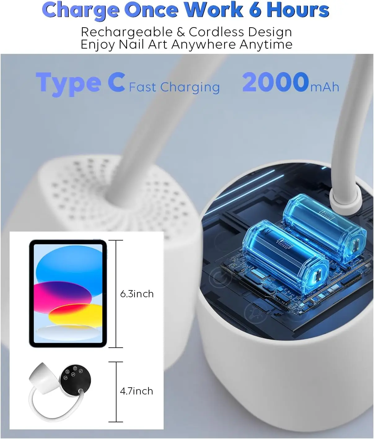 مصباح أظافر LED بالأشعة فوق البنفسجية - مجفف أظافر جل USB لاسلكي بقدرة 27 وات مع مستشعر تلقائي، ومصباح أظافر 2 في 1 (أبيض)