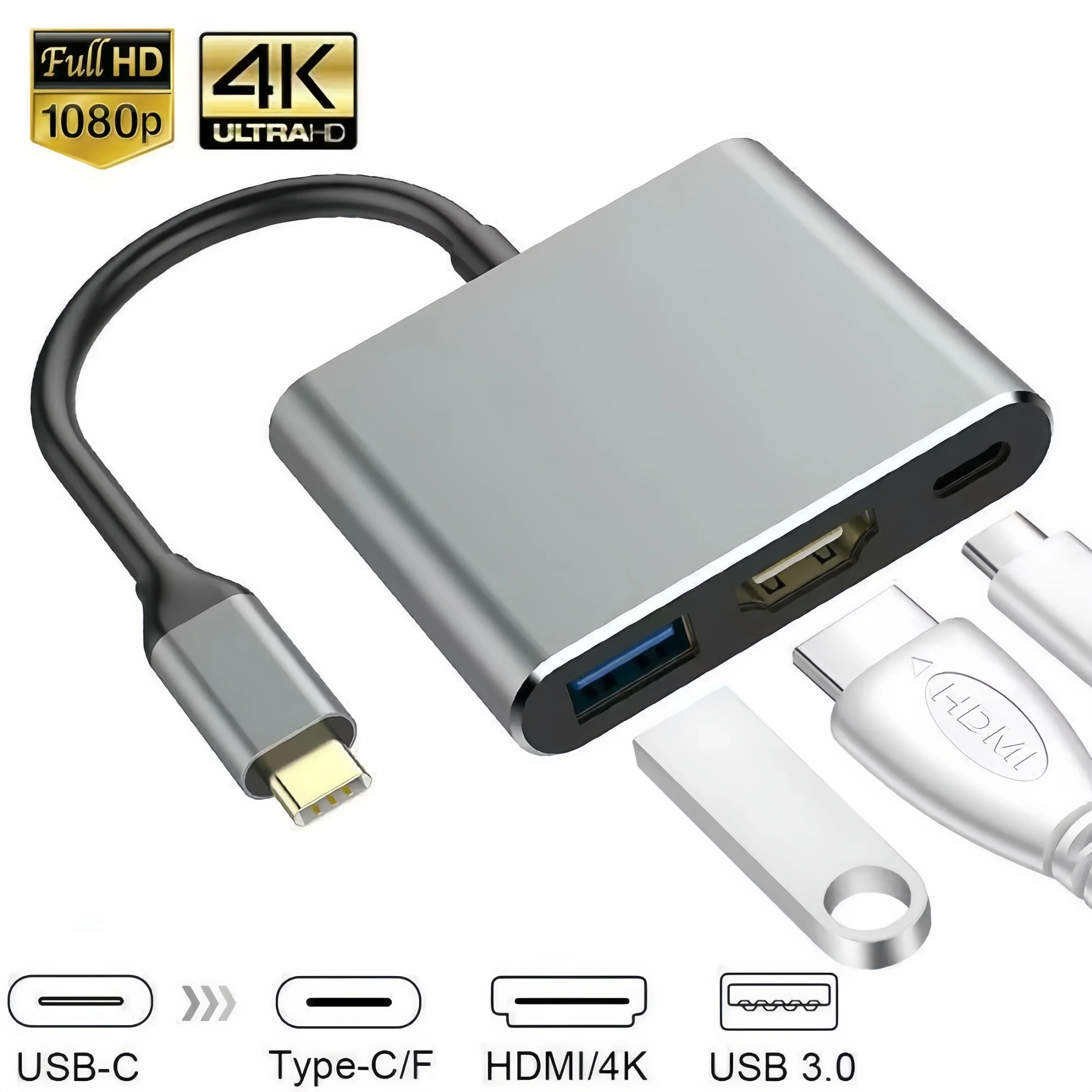 USB C 3-in-1 Docking Station 4K HDMI-compatible USB3.0 PD Fast Charge Type C Hub Adapter for MacBook Phone Laptop